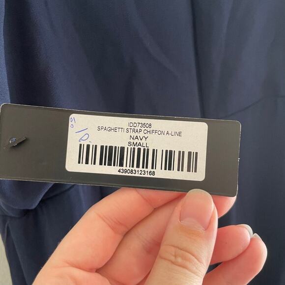 Lulus Spaghetti Strap Chiffon A-Line Maxi Formal Dress Navy Size Small 0625A - Picture 10 of 16